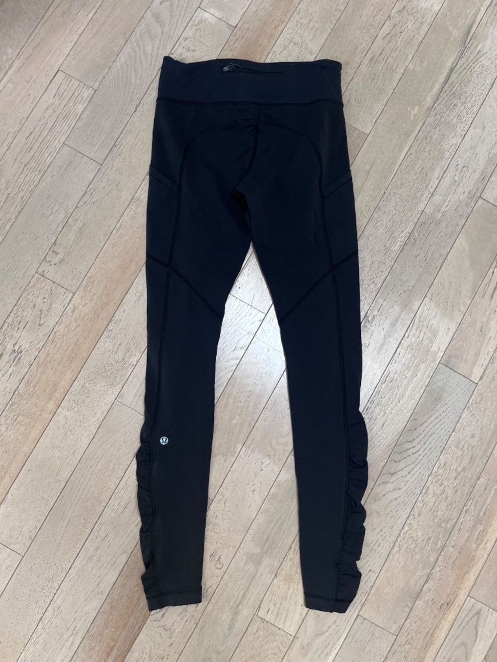 Lululemon Black Womens Leggings Side Pockets Zip Pocket Ruched Ankle sz 4